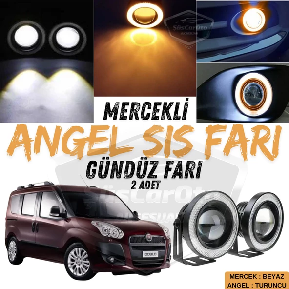 Fiat Doblo D3 2010-2015 Uyumlu Üniversal Mercekli Angel Sis Farı Metal Su Geçirmez 76 mm Turuncu Halkalı Gündüz Farı Angel Eyes 2 Adet