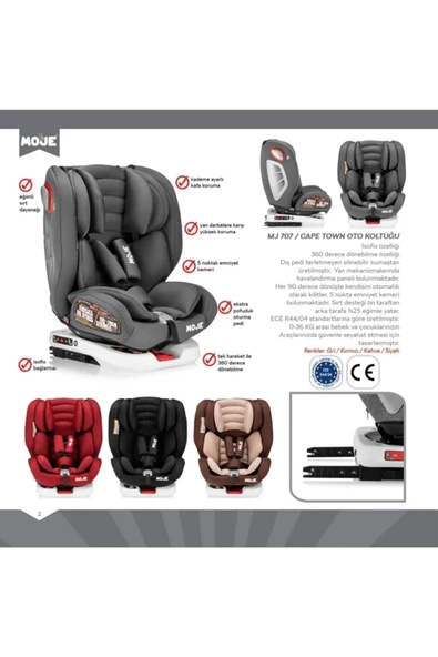 Cape Town 0-36 Kg 360° Dönebilen Isofix'li Oto Koltuğu - Bordo. - Resim 4