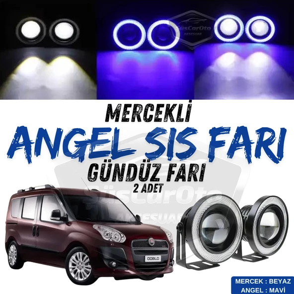 Fiat Doblo D3 2010-2015 Uyumlu Üniversal Mercekli Angel Sis Farı Metal Su Geçirmez 76 mm Mavi Halkalı Gündüz Farı Angel Eyes 2 Adet ürün görseli 1