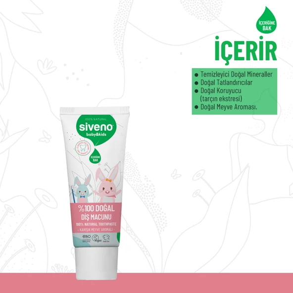 Siveno %100 Doğal Florürsüz Karışık Meyve Aromalı Bebek ve Çocuk İçin Diş Macunu 50 ml - 4