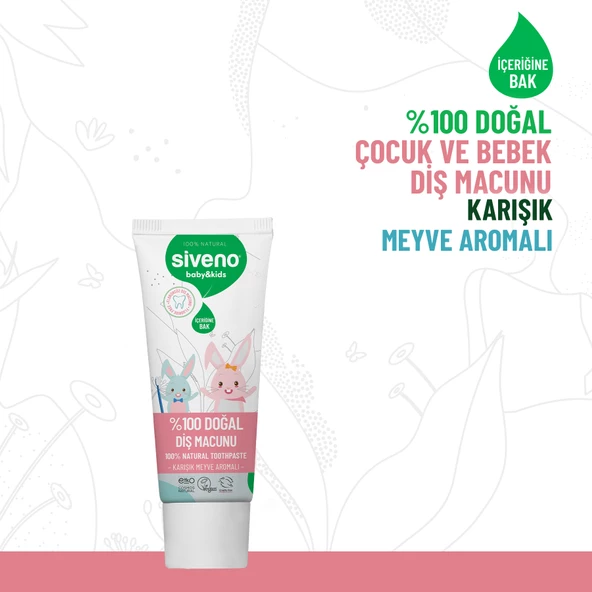 Siveno %100 Doğal Florürsüz Karışık Meyve Aromalı Bebek ve Çocuk İçin Diş Macunu 50 ml - 6