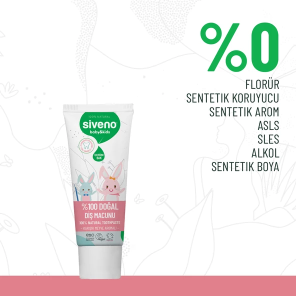 Siveno %100 Doğal Florürsüz Karışık Meyve Aromalı Bebek ve Çocuk İçin Diş Macunu 50 ml - 3