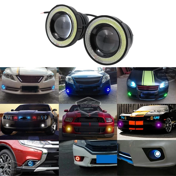 Renault Clio 3 2005-2013 Uyumlu Üniversal Mercekli Angel Sis Farı Metal Su Geçirmez 76 mm Turuncu Halkalı Gündüz Farı Angel Eyes 2 Adet - 10