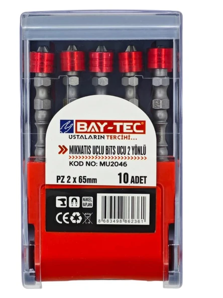 Bay-Tec Mu2046 Mıknatıs Uçlu Bits Ucu 2 Yönlü Pz2x65 10Adet