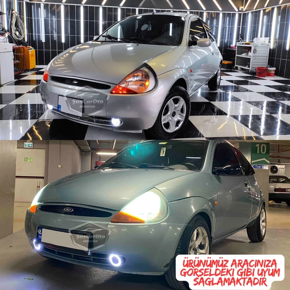 Ford Ka 1996-2008 Uyumlu Üniversal Mercekli Angel Sis Farı Metal Su Geçirmez 76 mm Buz Mavi Halkalı Gündüz Farı Angel Eyes 2 Adet - Resim 3