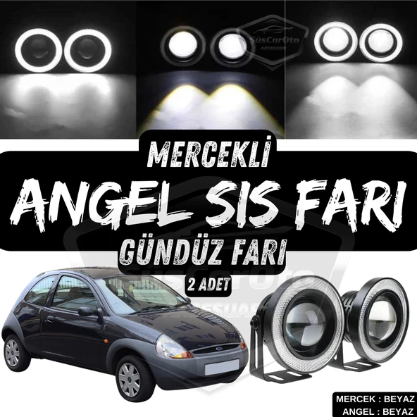 Ford Ka 1996-2008 Uyumlu Üniversal Mercekli Angel Sis Farı Metal Su Geçirmez 76 mm Beyaz Halkalı Gündüz Farı Angel Eyes 2 Adet ürün görseli