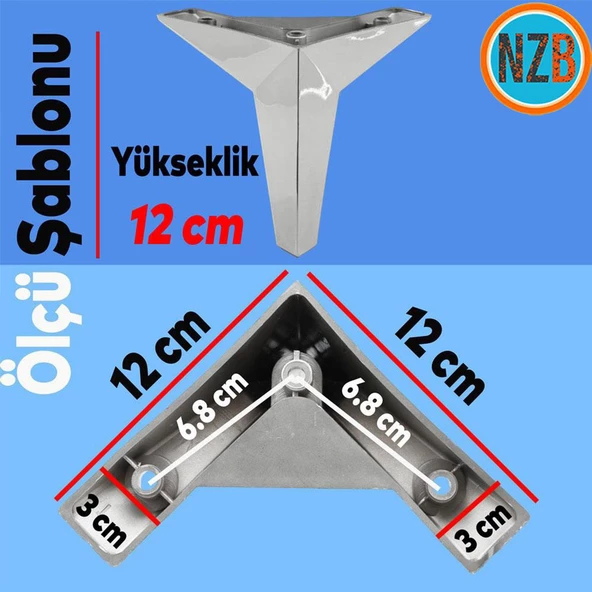 Mobilya Kanepe Sehpa TV Ünitesi Koltuk Ayağı 12 cm Krom Renk Baza Ayak - Resim 7