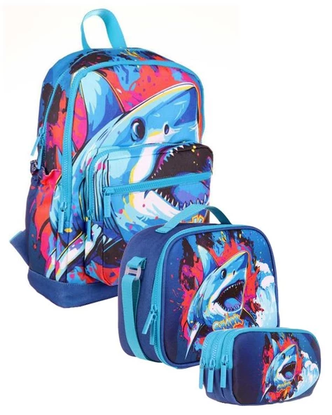 Kaukko Kids Layer Shark 3lü Okul Çanta Seti