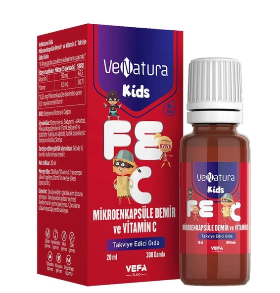 VeNatura Kids Mikroenkapsüle Demir ve Vitamin C Takviye Edici Gıda 20 ml