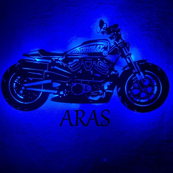 Veraart Kişiye Özel Işıklı Motor Harley Davidson Led Işıklı Tablo Ahşap Duvar Dekorasyonu