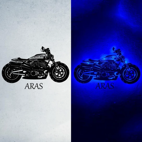 Veraart Kişiye Özel Işıklı Motor Harley Davidson Led Işıklı Tablo Ahşap Duvar Dekorasyonu - 5