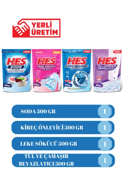 Hes Soda- Kireç Önleyici - Leke Sökücü - Tül ve Çamaşır Beyazlatıcı 500gr 4lü Temizlik Paket