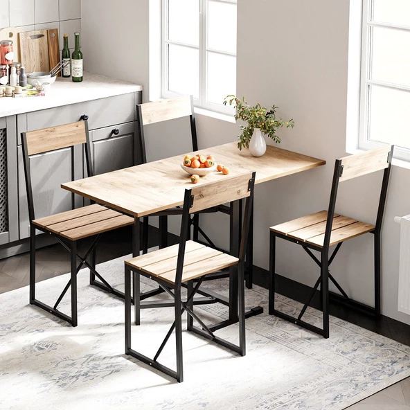 Eportatif Katlanır 4 Kişilik Mutfak Masa Sandalye Takımı Çam 1415