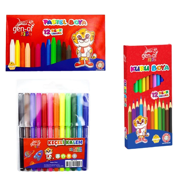 Gen-Of Kuru Boya 12 Li+Pastel Boya 12 Li+Keçeli Kalem 12 Li