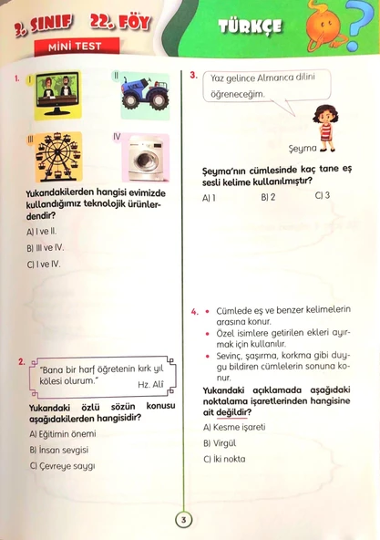 3.Sınıf 2.Dönem Haftalık Tekrar Föyü - 16 Föy - 3