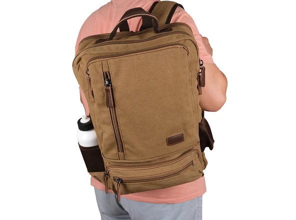Bagacar Orjinal Kanvas Kumaş Okul ve Günlük Laptop Bölmeli Sırt Çantası Bej - 2