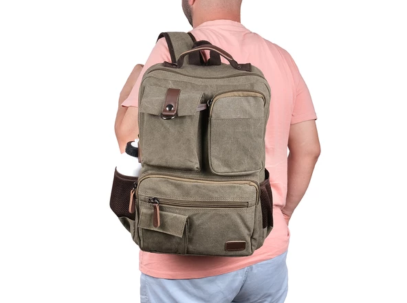 Bagacar Orjinal Kanvas Kumaş Okul ve Günlük Laptop Bölmeli Sırt Çantası Yeşil - 3