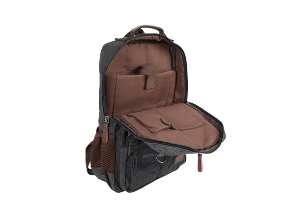 Bagacar Orjinal Kanvas Kumaş Okul ve Günlük Laptop Bölmeli Sırt Çantası Siyah - 5
