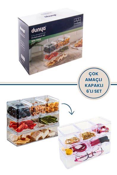 FLora Çok Amaçlı 6'lı Kapaklı Kahvaltılık, Takı Organizer - 2