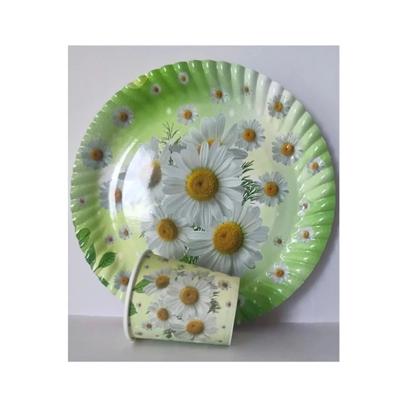 Papatya Temalı Karton Tabak Bardak 8 li