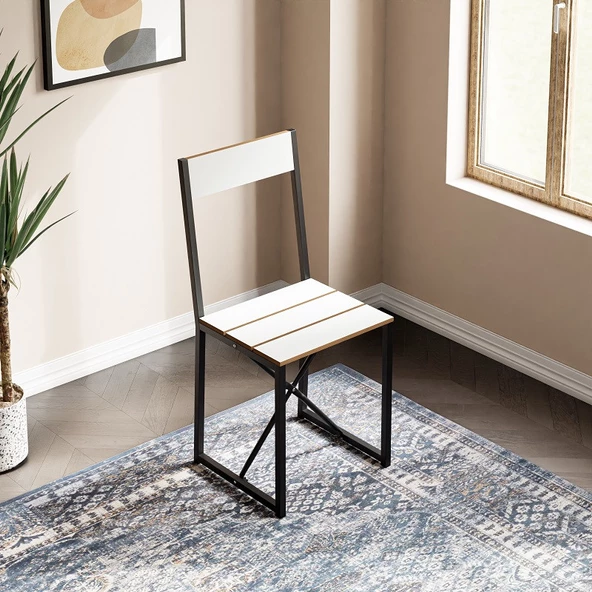 Eportatif Katlanır 4 Kişilik Mutfak Masa Sandalye Takımı Beyaz 1416 - 4