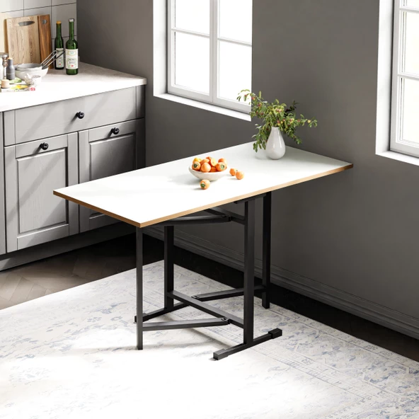 Eportatif Katlanır 4 Kişilik Mutfak Masa Sandalye Takımı Beyaz 1416 - 2