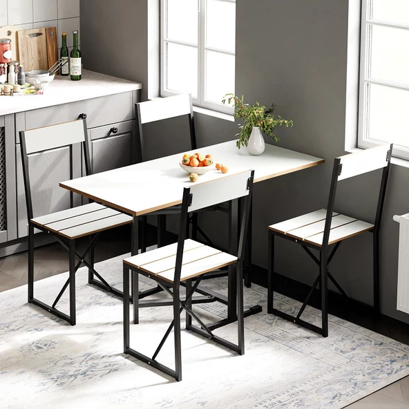 Eportatif Katlanır 4 Kişilik Mutfak Masa Sandalye Takımı Beyaz 1416