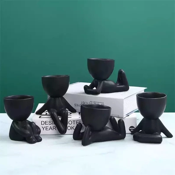 Siyah Dekoratif İnsan Şekilli Figür Saksı 3 Lü - 2