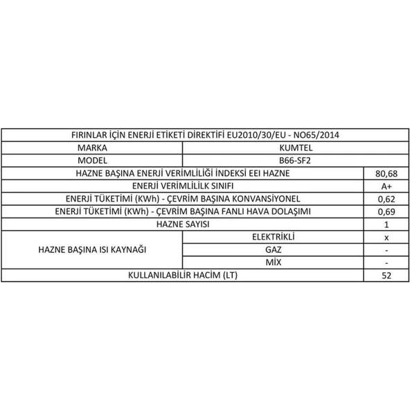 Kumtel Turbo Fanlı Siyah Ankastre Fırın B66 - Sf2 ( 4 Pro 3 Düğ) - 4