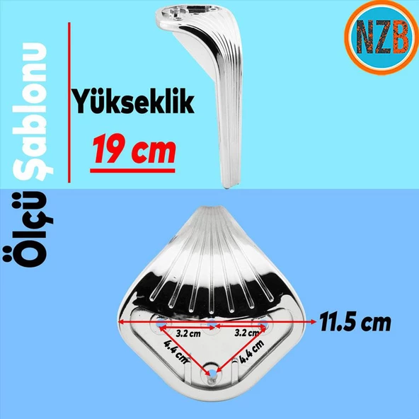 Mobilya Kanepe Sehpa TV Ünitesi Koltuk Ayağı 19 cm Parlak Krom Baza Ayak - Resim 2