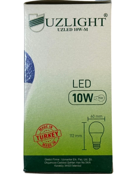 Uzlight 10W(75W) 11000K (Mavi Işık) E27 Duylu Led Ampul (8 Adet) - 5