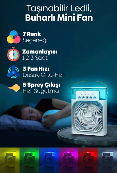 Homy Smart Taşınabilir Işıklı 5 Spreyli Vantilatör Buzlu Buharlı Vantilatör Mini Fan Nemlendirici - 2