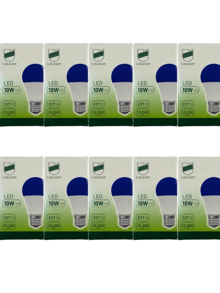 Uzlight 10W(75W) 11000K (Mavi Işık) E27 Duylu Led Ampul (10 Adet)