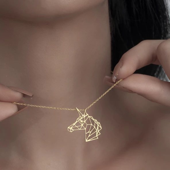 925 Ayar Gümüş Unicorn  Figürlü Kolye - Resim 5