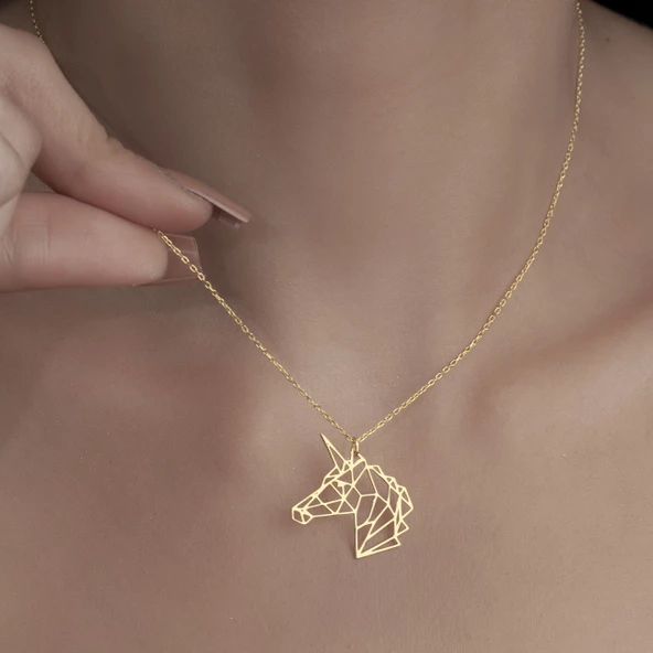 925 Ayar Gümüş Unicorn  Figürlü Kolye - Resim 3