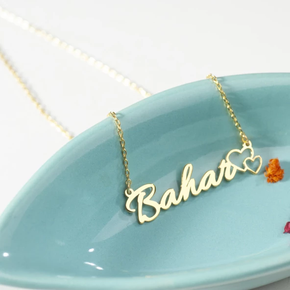 925 Ayar Gümüş Kalp Detaylı İsim Kolye Özel Tasarım - Resim 4