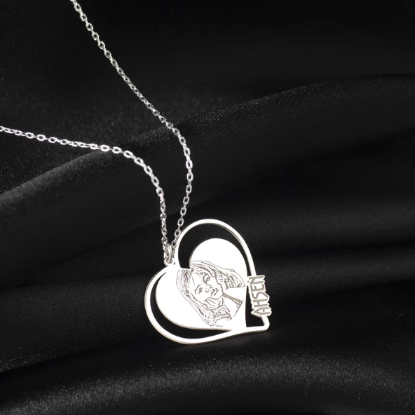 925 Ayar Gümüş Fotoğraf Baskılı  Detaylı Kolye Özel Tasarım - Resim 3