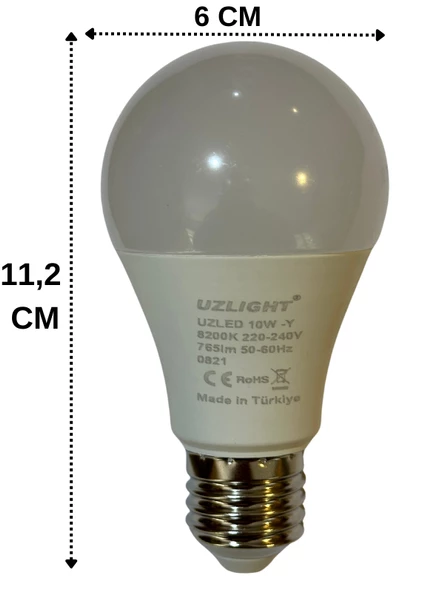 Uzlight 10W(75W) 8200K (Yeşil Işık) E27 Duylu Led Ampul (10 Adet) - Resim 3