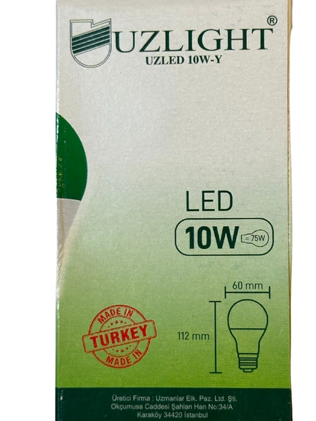 Uzlight 10W(75W) 8200K (Yeşil Işık) E27 Duylu Led Ampul (10 Adet) - Resim 4