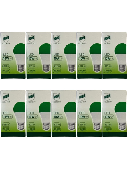 Uzlight 10W(75W) 8200K (Yeşil Işık) E27 Duylu Led Ampul (10 Adet)