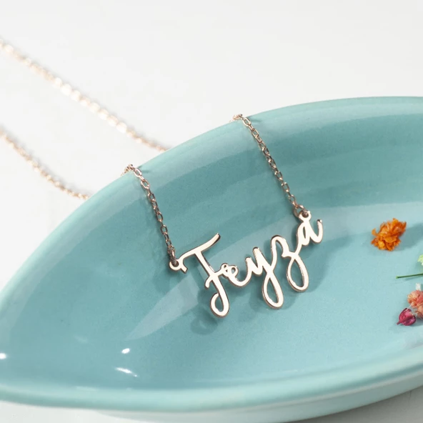 925 Ayar Gümüş İtalik ve  İsim Detaylı Kolye Özel Tasarım - Resim 3