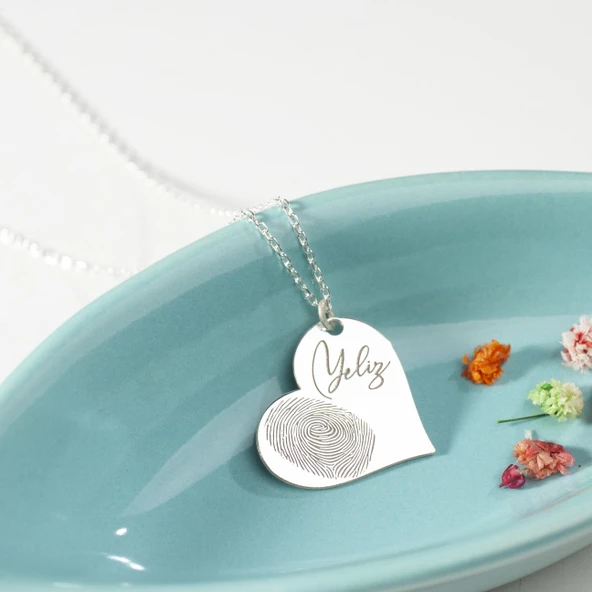 925 Ayar Gümüş Parmak İzi ve İsim Detaylı  Detaylı Kolye Özel Tasarım - Resim 4