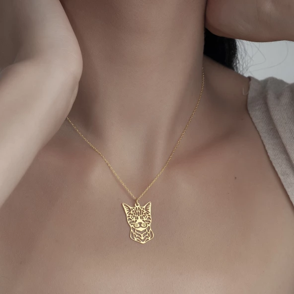 925Ayar Gümüş Şirin Kedi Figürlü Kolye Özel Tasarım - Resim 2