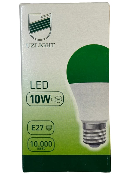 Uzlight 10W(75W) 8200K (Yeşil Işık) E27 Duylu Led Ampul (10 Adet) - Resim 2