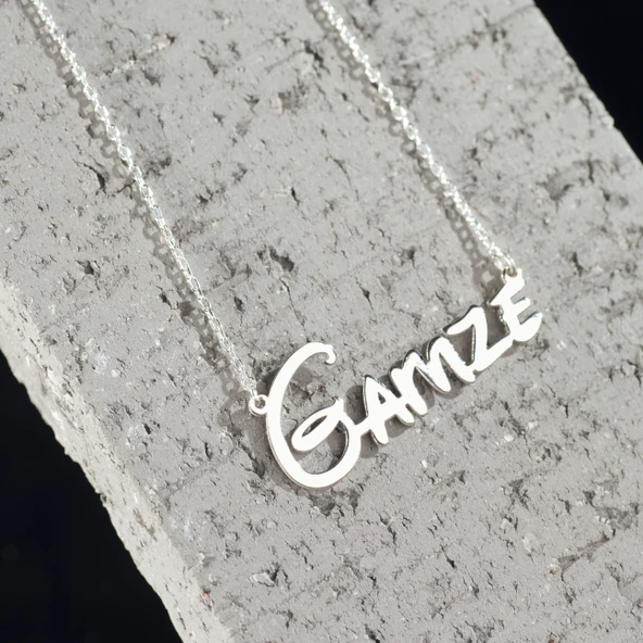 925 Ayar Gümüş El yazısı Fontlu İsim Detaylı Kolye Özel Tasarım - 2