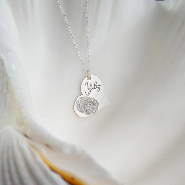 925 Ayar Gümüş Parmak İzi ve İsim Detaylı  Detaylı Kolye Özel Tasarım ürün görseli 1