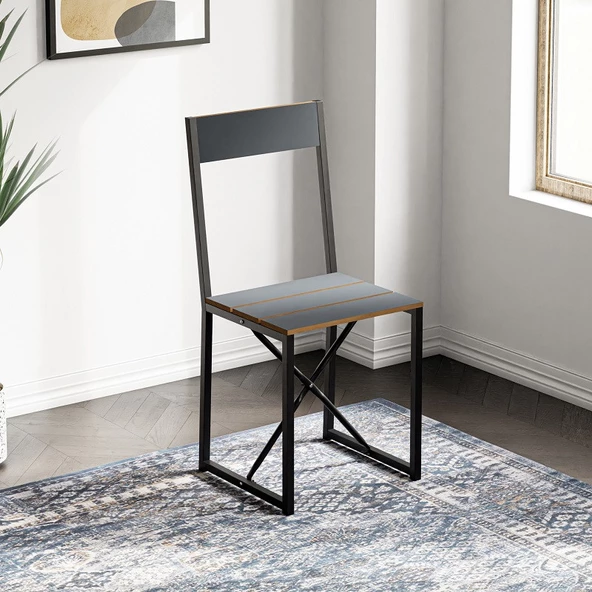 Eportatif Katlanır 4 Kişilik Mutfak Masa Sandalye Takımı Füme 1417 - Resim 3