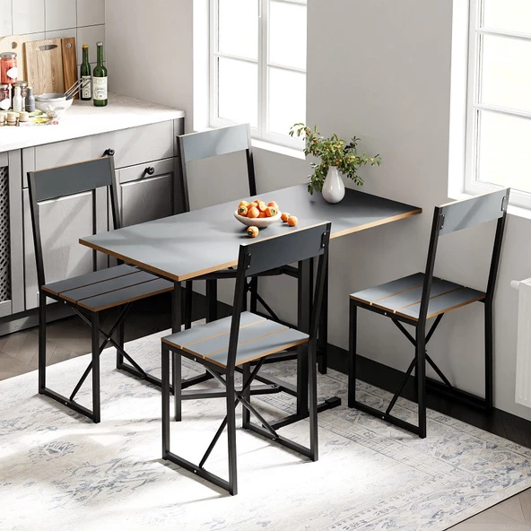 Eportatif Katlanır 4 Kişilik Mutfak Masa Sandalye Takımı Füme 1417 ürün görseli 1