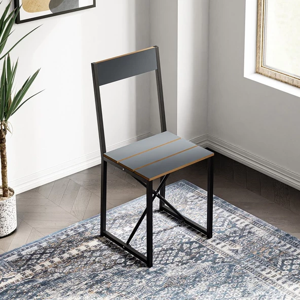 Eportatif Katlanır 4 Kişilik Mutfak Masa Sandalye Takımı Füme 1417 - Resim 4