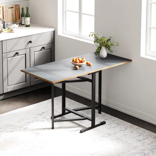 Eportatif Katlanır 4 Kişilik Mutfak Masa Sandalye Takımı Füme 1417 - Resim 2